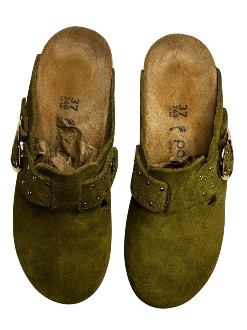 Birkenstock Papillio Fanny Wedge Clogs Thyme Suede EU 37 US 6-6.5 Narrow / Med - Picture 10 of 14